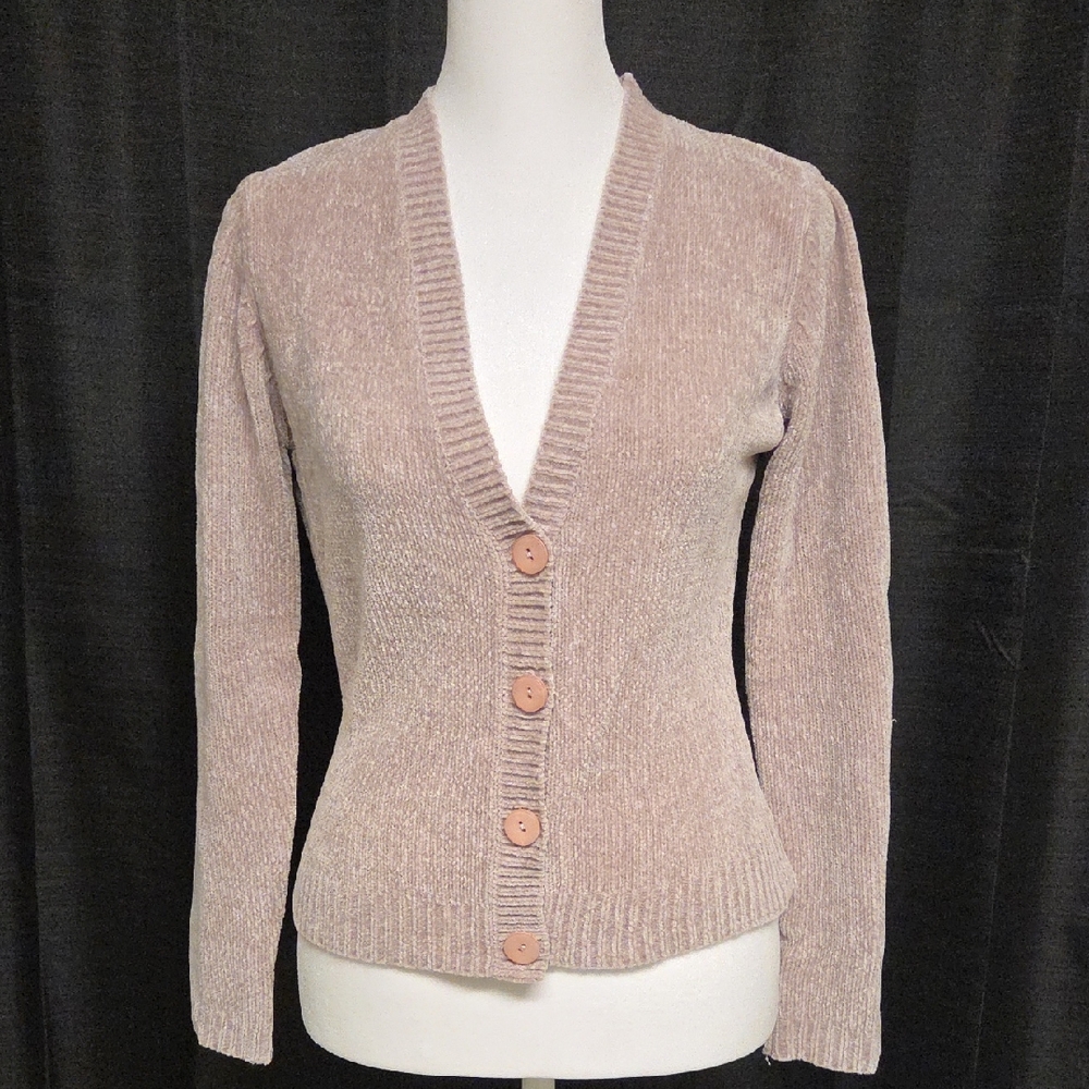 Vintage Mauve Chenille 90s Cardigan
